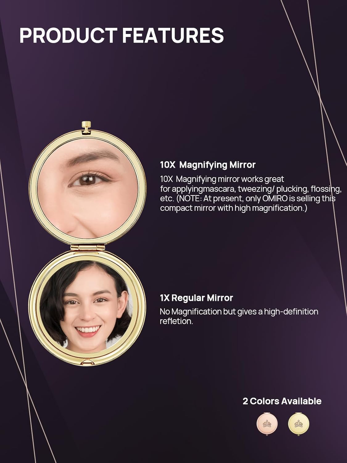 OMIRO 1X/10X Magnifying Compact Mirror - Elegant Gold Crown Design | Perfect Gift for Women, Moms, Friends, & Sisters