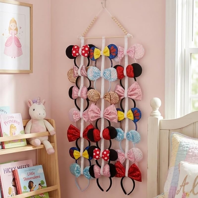 Wooden Mouse Ears Headband Organizer - 21 Capacity Display Holder