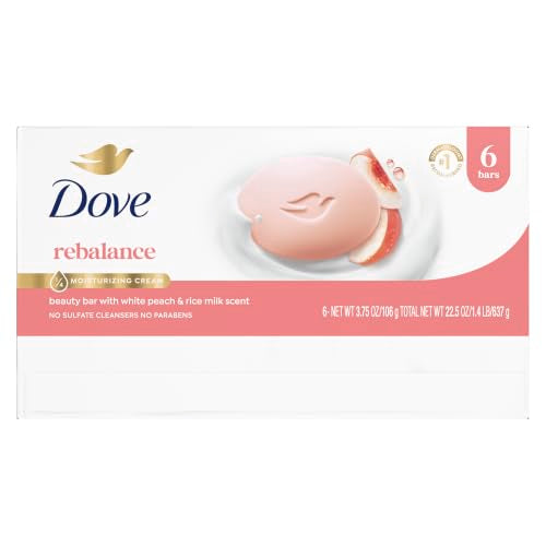 Dove Rebalancing Beauty Bar Soap - White Peach & Rice Milk, 6 Count