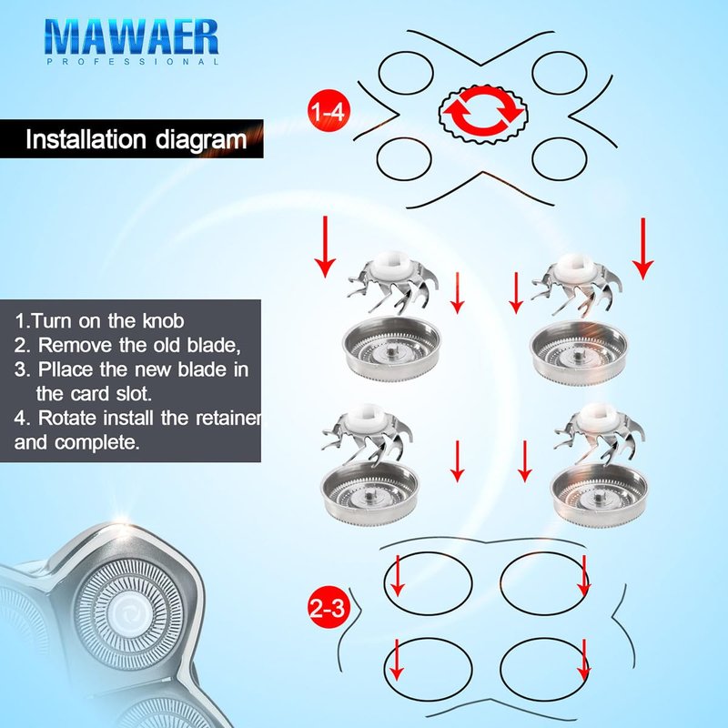 MAWAER 4pcs Head Shaver Replacement Blades for Skull Shaver Pitbull 4 Head Series and 3 Head Series