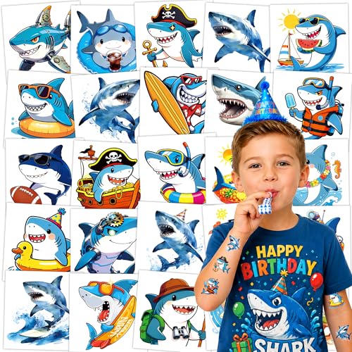 108 Shark Temporary Tattoos for Kids - Ocean Party Favors