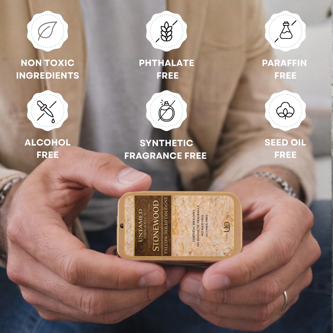 Untamed Organics Solid Cologne for Men - Non-Toxic Tallow Balm with Essential Oils | Pocket Size 0.5 oz (15g)