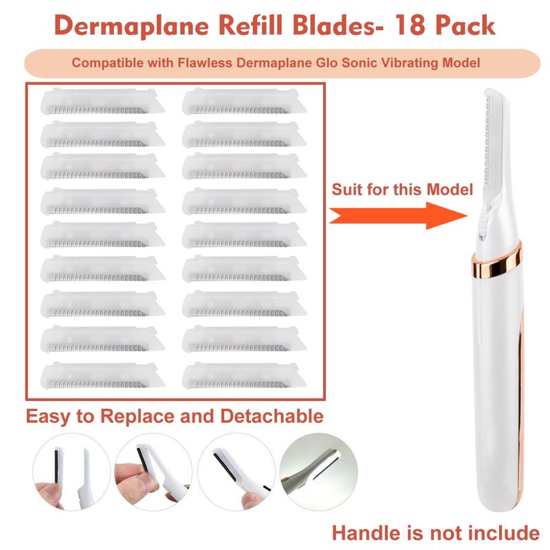 18 Pcs Replacement Blades for Finishing Touch Flawless Dermaplane Glo Sonic Vibrating Facial Exfoliator, Replacement Heads Only Specific for Flawless Vibrating Dermaplane Razor