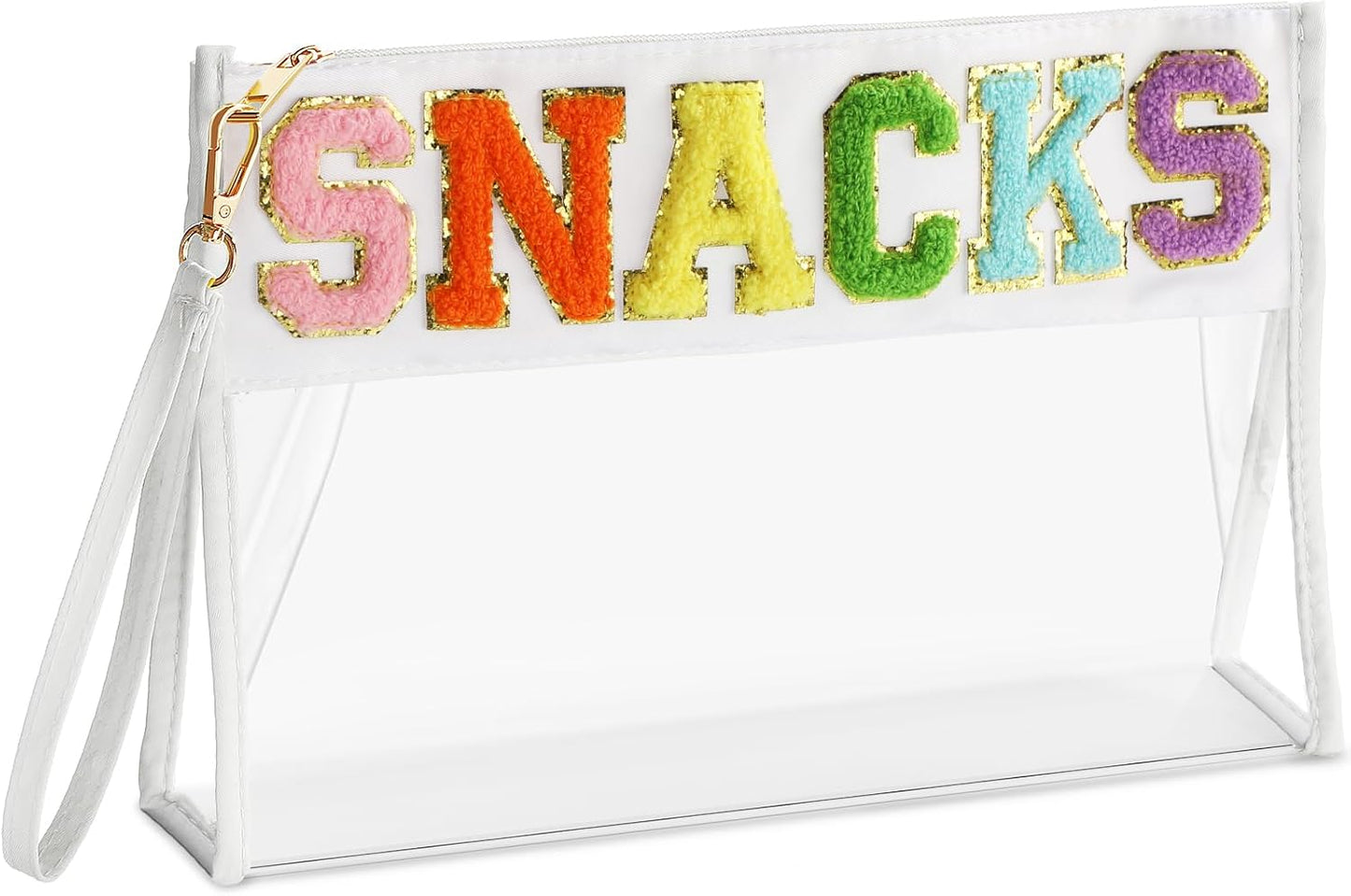 Clear Chenille Letter Makeup Bag - Portable Travel Organizer for Women | Black Cosmetic Pouch with Wrist Strap
