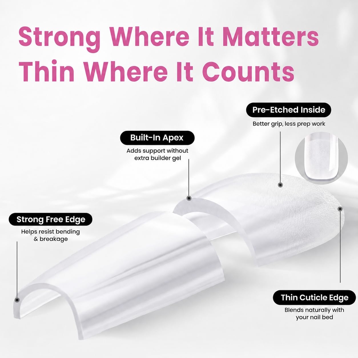 Beetles Tipex Lite Instant Apex Nail Tips, Long Square, No Builder Gel Needed, 256pcs Value Pack, 16 Sizes 00-14 for DIY Salon-look Extensions