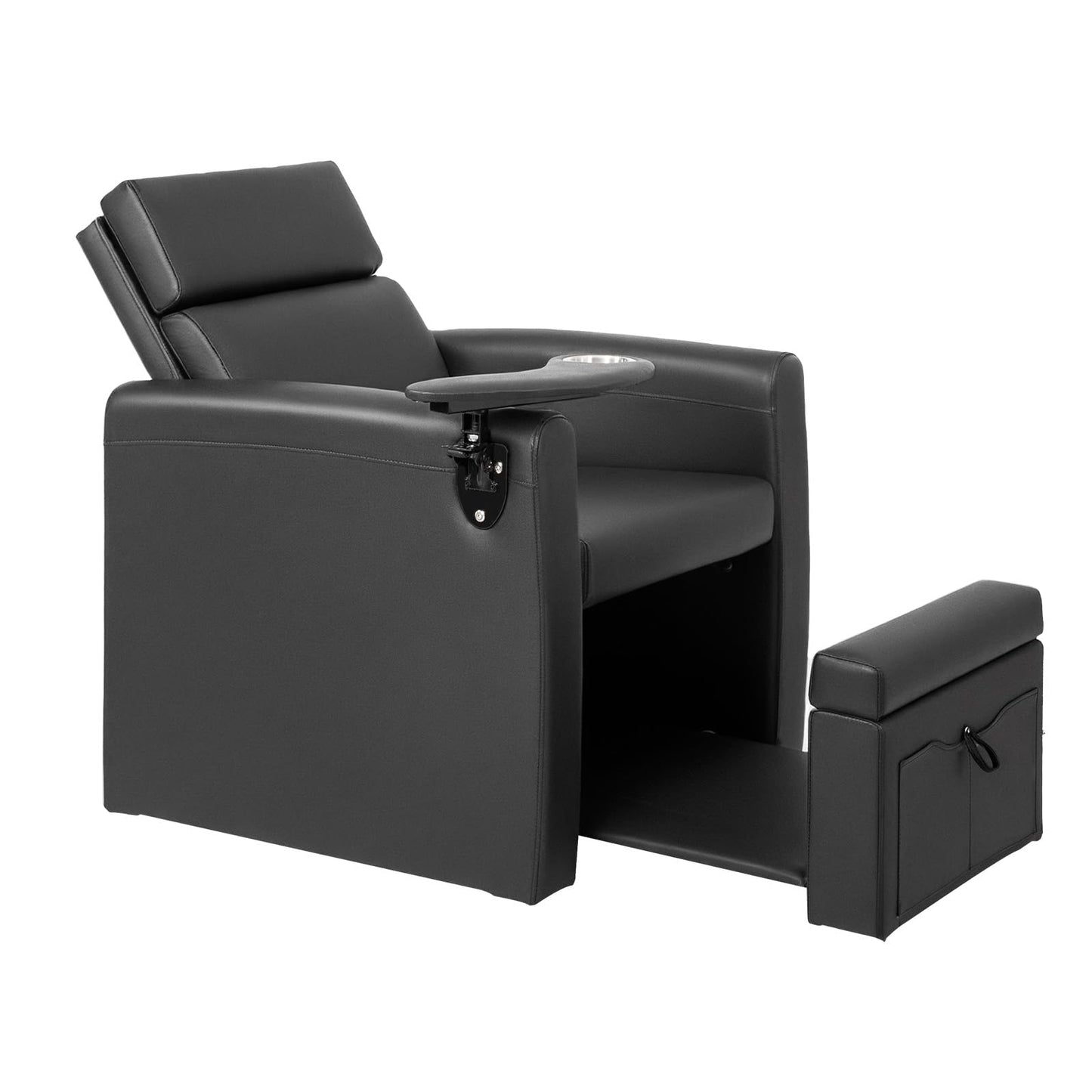 OmySalon Electric Pedicure Chair Pedi Station w/Adjustable Backrest, Movable Cup Holder & Hidden Storage Platform, No-Plumbing Full-Floor Support for Professional Nail Tech Supplies Spa Salon (Black)