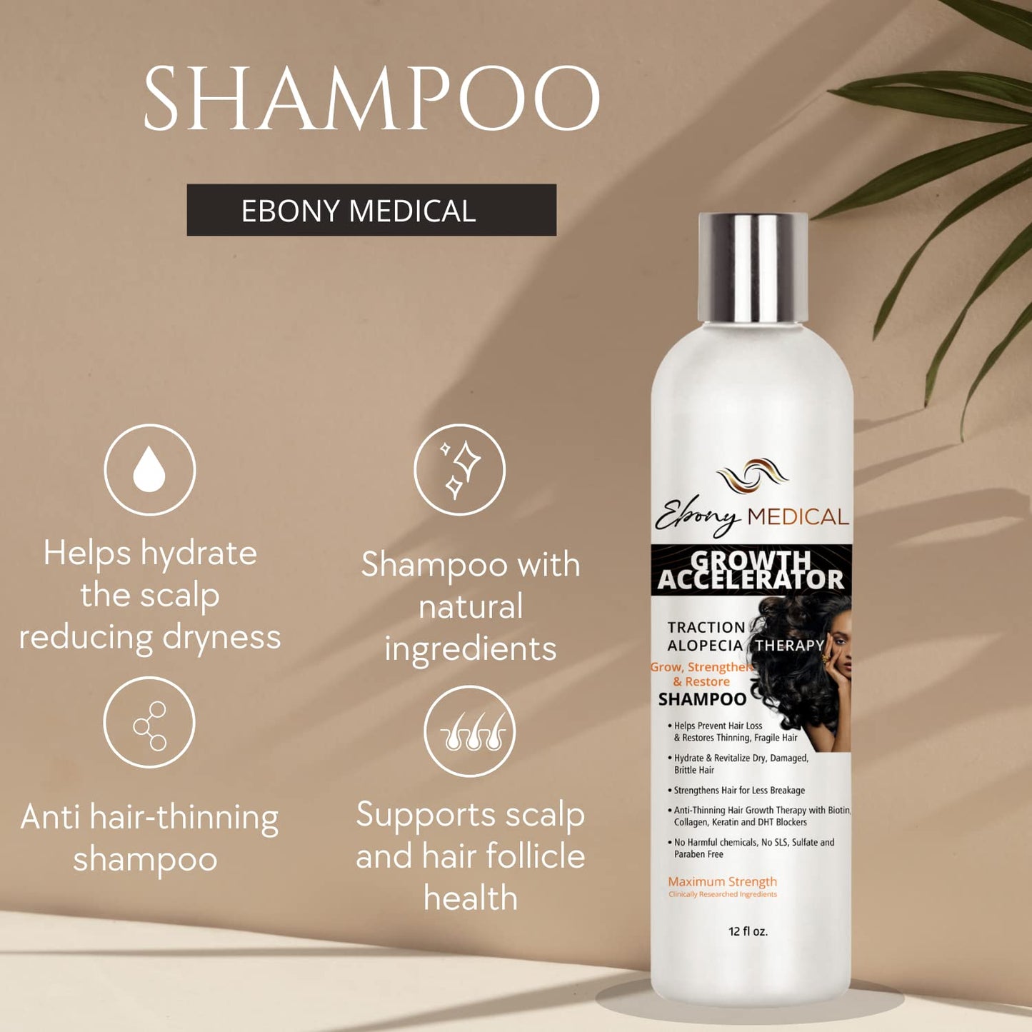 Medical Hair Support Shampoo for Thinning & Patchy Hair - Strengthens Strands, Promotes Scalp Health | Natural, Vegan, Sulfate-Free - 12 fl oz