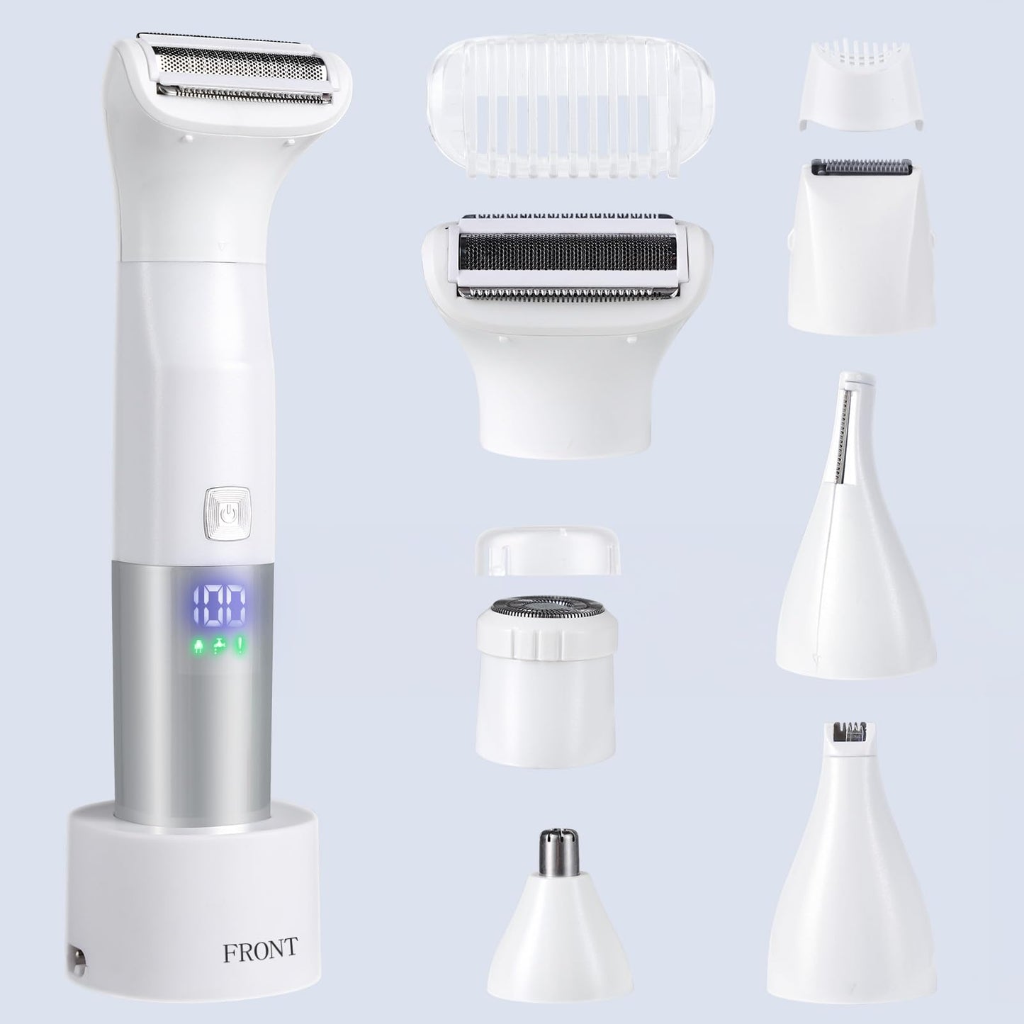 Shaver for Women, 6-in-1 Body Hair Trimmer, Facial & Pubic Hair Removal, IPX7 Waterproof Wet & Dry Grooming Electric Shaver Kit,Cordless Travel Razor with USB Charging Dock