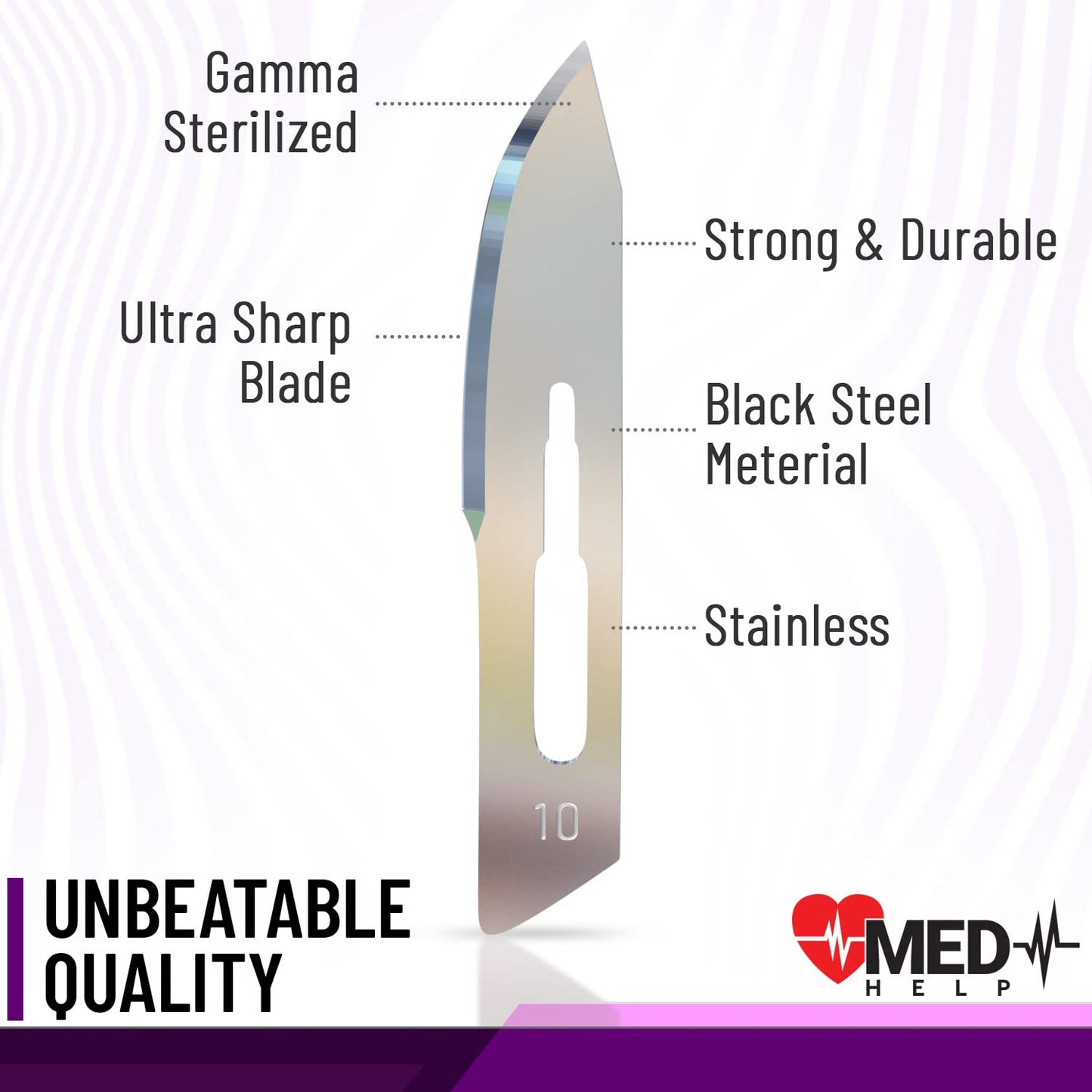 MedHelp Disposable Scalpel Blade #10 Pack of 100, Size 10 Surgical Blades, High Carbon Steel Dermaplane Blades. Individually Wrapped, Sterile