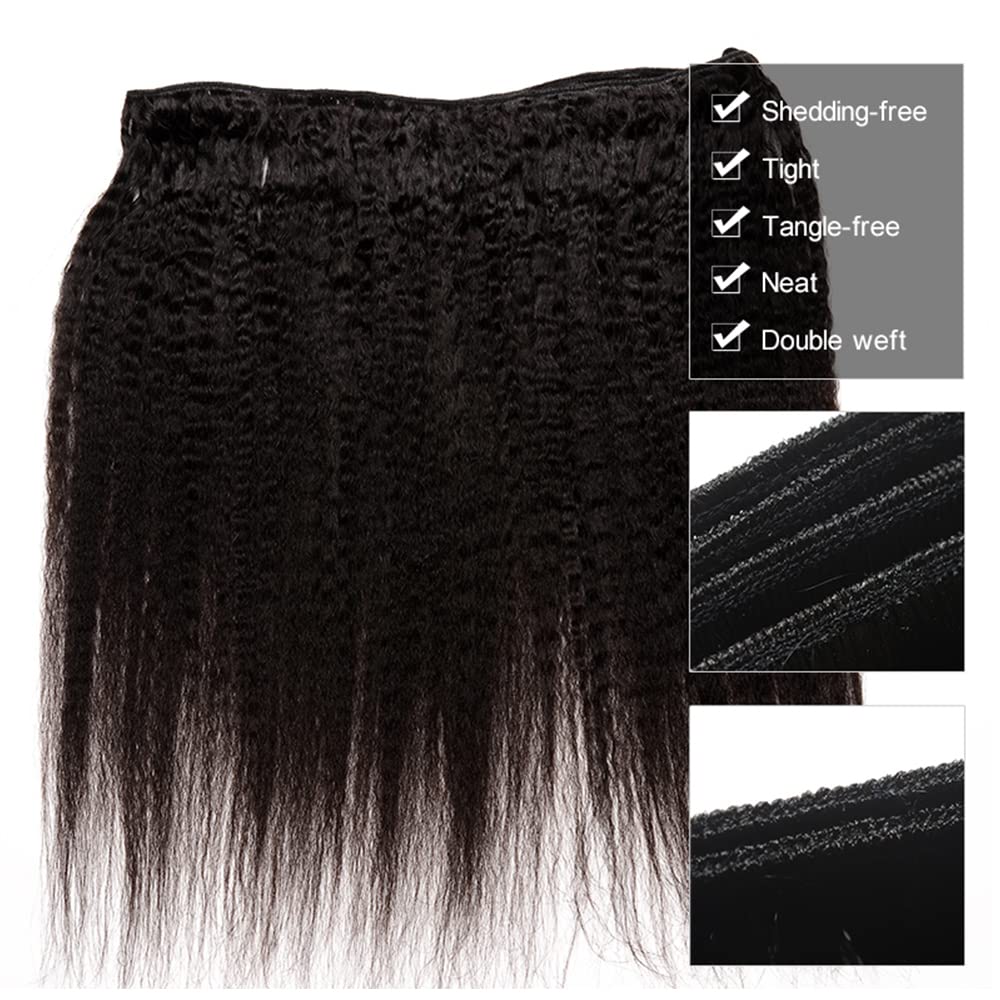 Kinky Straight Bundles Human Hair 1B Yaki Bundles Natural Black 22 22 22 inch Double Weft Yaki Straight Human Hair Weave