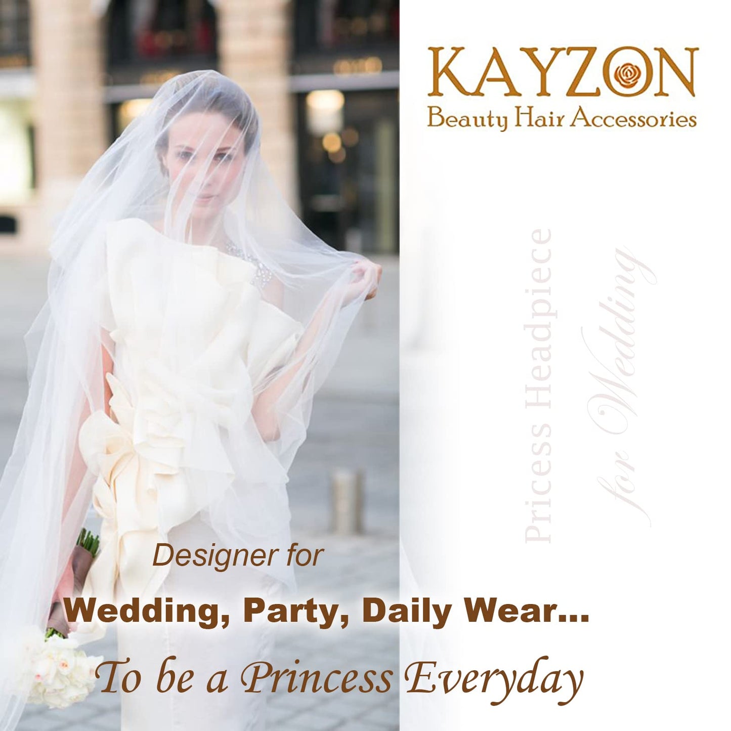 KAYZON Flower Girl Headpiece - Princess Pearl Headband for Wedding and Special Occasions, White Floral Bridal Hairband for Girls and Women
