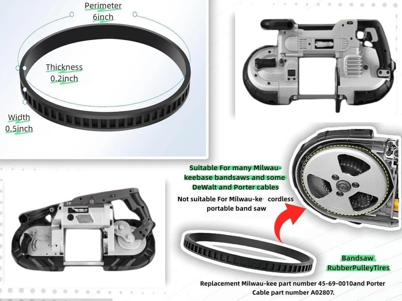 6 Pack 45-69-0010 Replacement Blade Pulley Tires Deep Cut Band Saw - for Milwaukeie 6230 6232-6 6238-20 2729-20, P-ortaband AO2807 6225 6238N - Rubber Drive Belt for Band Saw Wheels