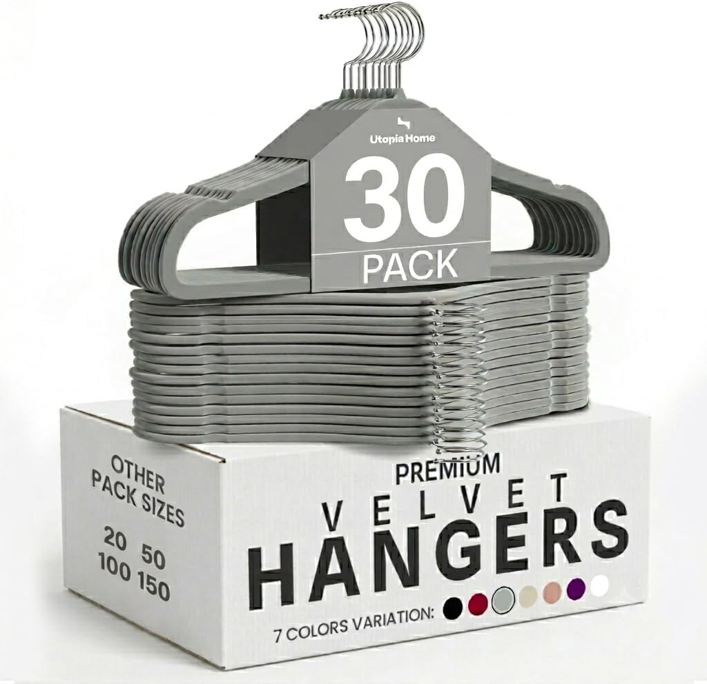 Utopia Home Velvet Hangers - Non-Slip Slim Coat & Pant Hangers | 50 Pack, 360° Swivel Hook, Black