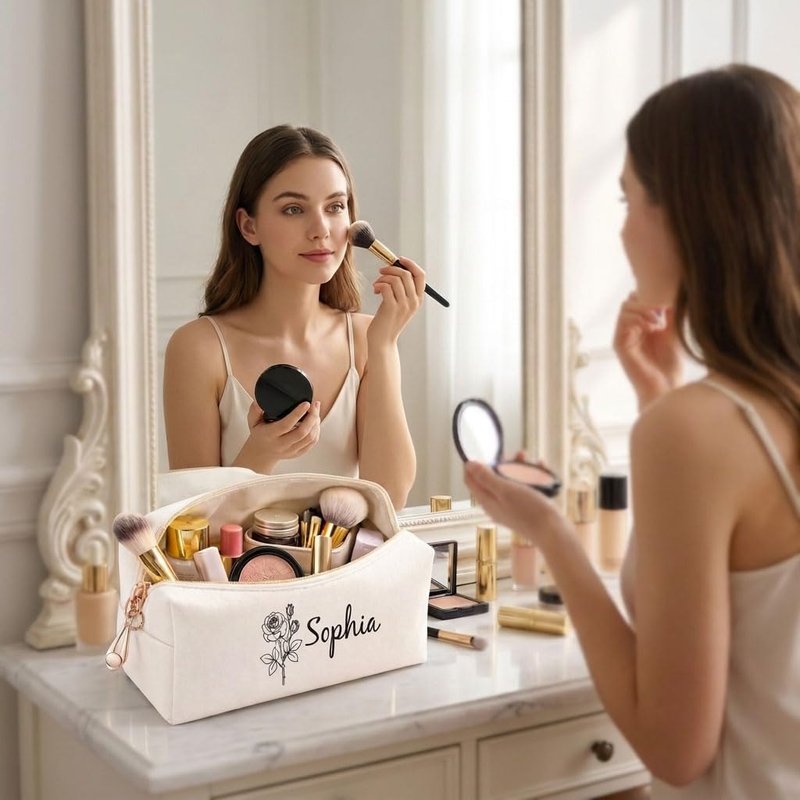 Personalized Makeup Bag - Custom Travel Toiletry Organizer for Teen Girls, Bridesmaids & Women | Double-Sided Engraving