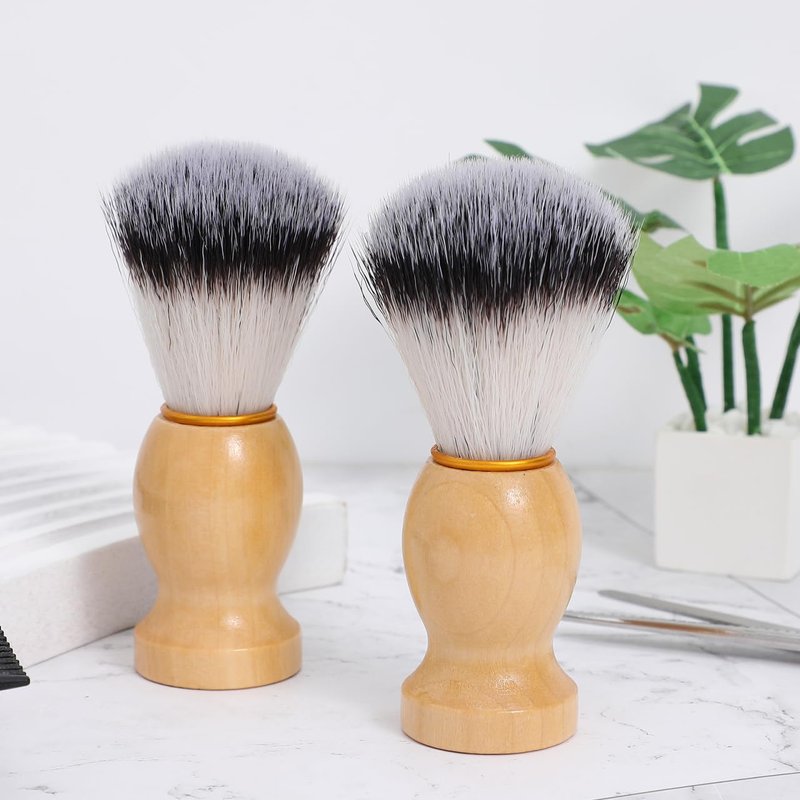 KALLORY Men S Shaving Brush 2-Pack with Soft Synthetic Bristles and Wooden Handle Handcrafted Salon Shave Tool for Beard Cleaning and Shaving Soap Application 4.05X1.22X1.22In
