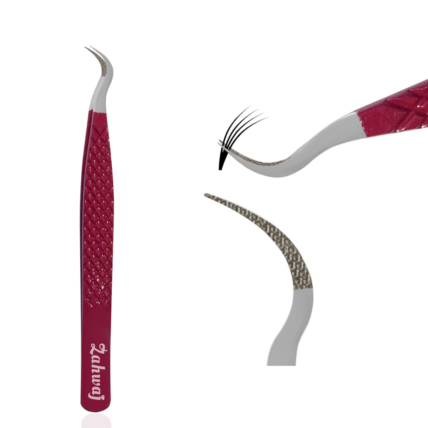 ZAHWAJ Curved Volume Lash Tweezer for Eyelash Extensions – Professional Stainless Steel Fiber Tip Precision Tweezer for Classic & Volume Lashes (Maroon)