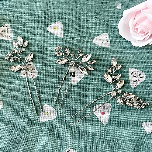 6 Pcs Silver Rhinestone Hair Pins - Elegant Bridal Hair Clips