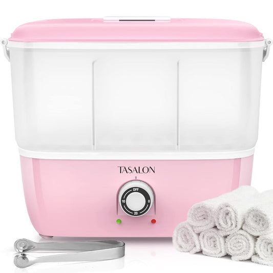 Hot Towel Steamer for Facials - Portable Warmer Heats in 5 Minutes | Fits 16 Mini Towels, Pink