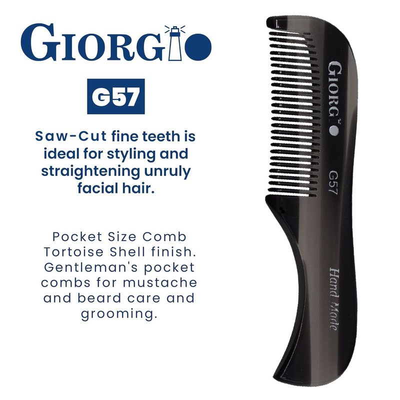 Giorgio G57 Extra Small 2.75 Inch Men's Fine Toothed Beard and Mustache Comb for Facial Hair Grooming and Styling. Wallet Pocket Comb Handmade of Quality Durable Cellulose, Saw-Cut and Hand Polished