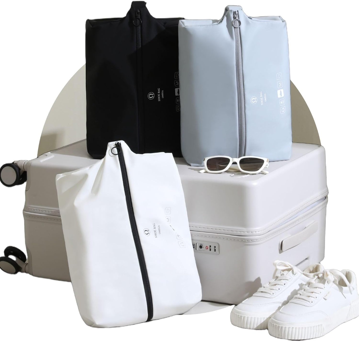 Waterproof Travel Shoe Bag - Double-Layer Fabric with Comfortable Handle | Bluish Grey