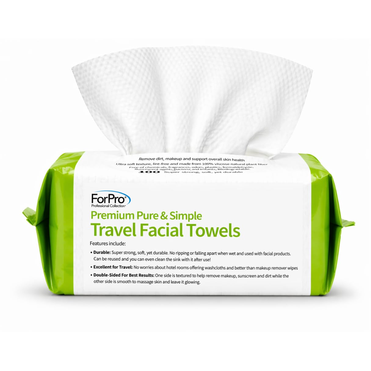 Disposable Face Towels for Sensitive Skin - XL Lint-Free Viscose Makeup Remover Cloths | 50-Count Biodegradable & Vegan