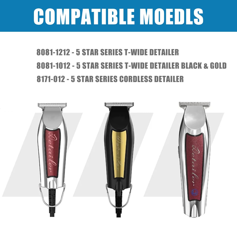 Replacement T Wide Blades for Wahl 5 Star Detailer Li Trimmer | 2 Pack Adjustable Stainless Steel Zero-Gap Blades