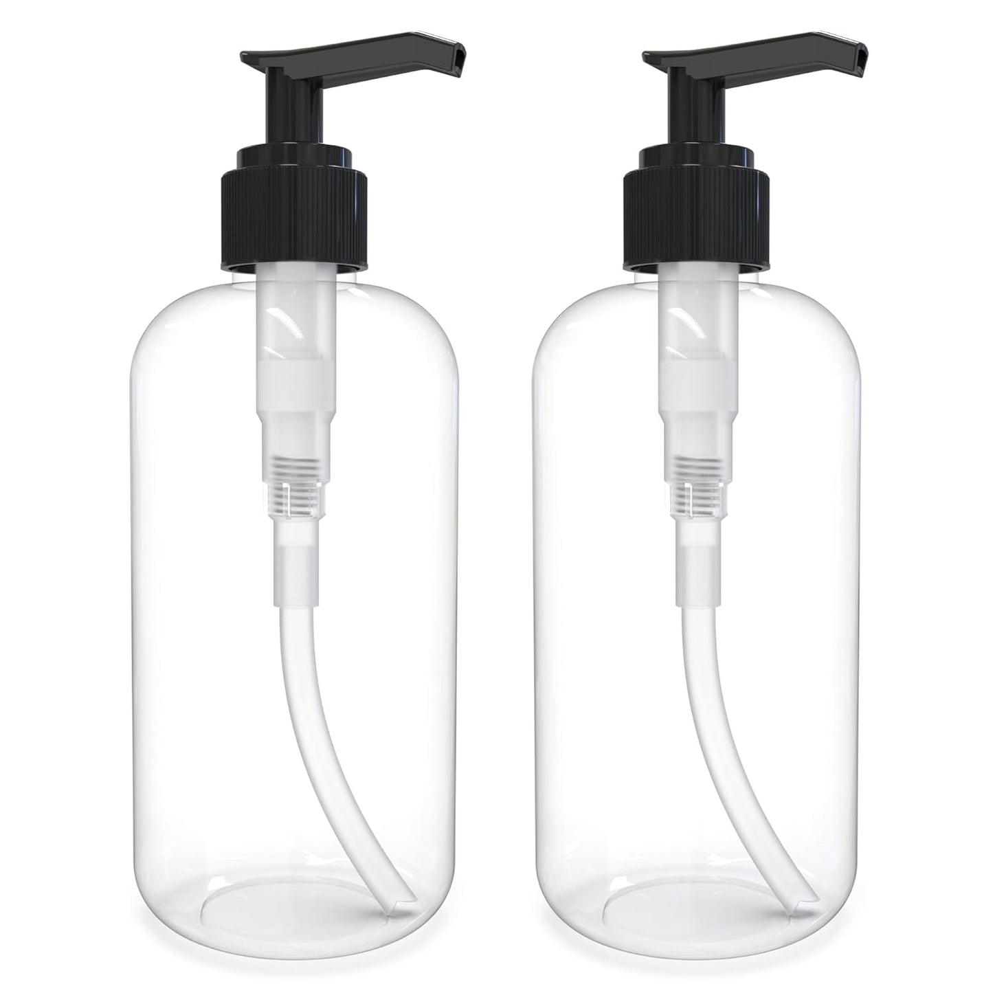 Empty Lotion Pump Bottles - 8 Oz Refillable BPA-Free Plastic Containers | Clear for Soap, Shampoo, Lotions & Creams (Pack of 2, Black)