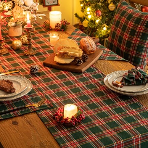 Plaid Christmas Table Runner - 72 Inch Holiday Decor, Polyester