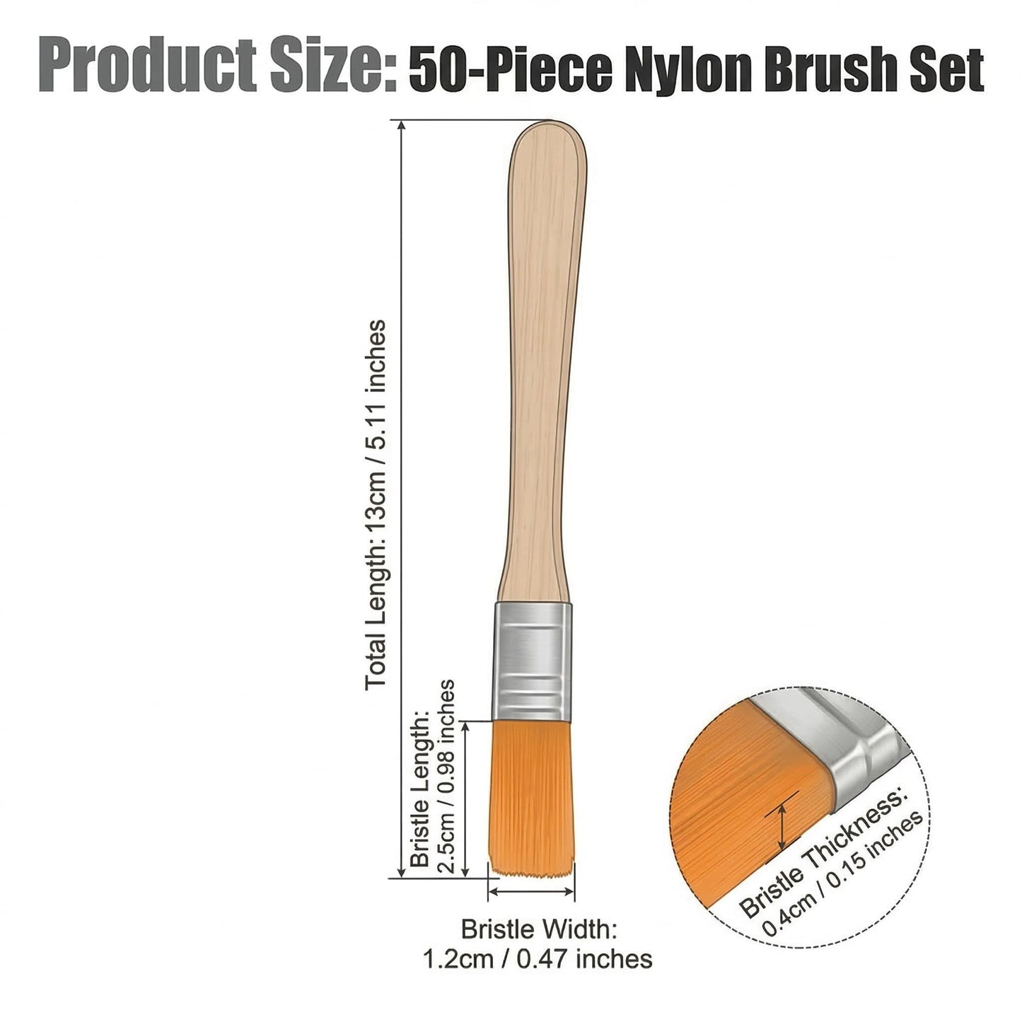 Nylon Paint Brush Set 50pcs, Short Wood Handle Art Brushes for Gouache, Soft Flat Paint Brushes for Wall Art and Craft Projects, Portable Brush Kit for Painting and Keyboard Cleaning