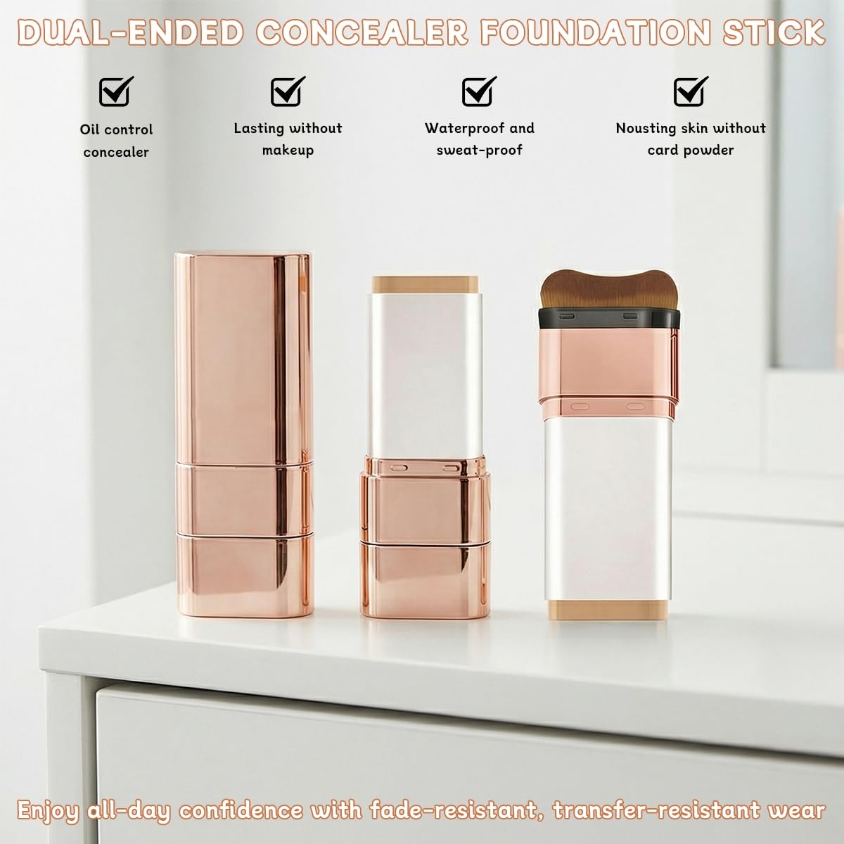 Hanae Korea Foundation Stick, Dual-Ended Concealer Foundation Stick with Brush, Luminous 3-in-1 Makeup Stick, Lightweight Full Coverage, Brightening & Long-Lasting, 2 Pack (Natural)