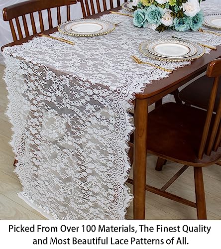 Elegant White Lace Table Runner 30x120 Inch for Weddings & Events