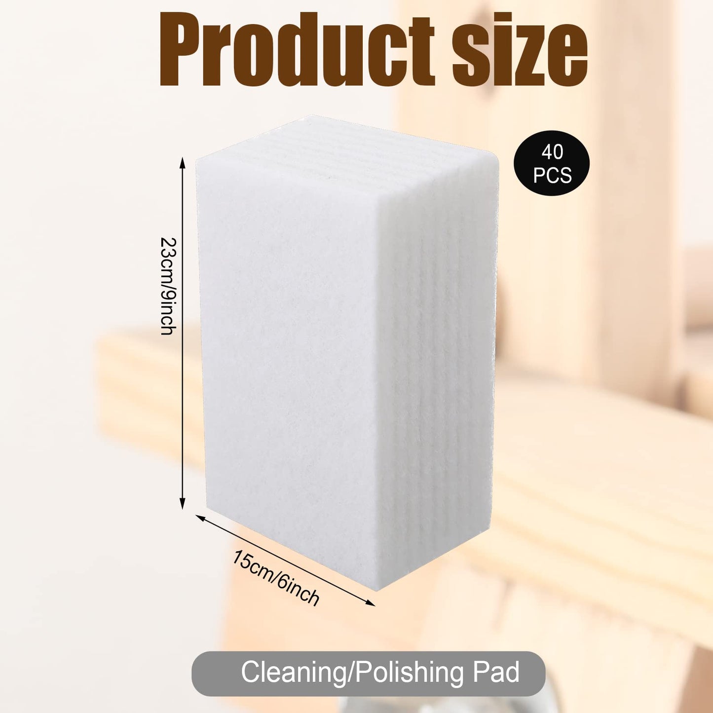 Hoolerry 40 Pcs White Scrub Pads Light Duty Scouring Non Woven Pad Non Scratch Abrasive Hand Multipurpose Scouring Sponge Multi Surface Scrubber Pads for Cleaning Polishing Home(6 x 9 Inch,White)