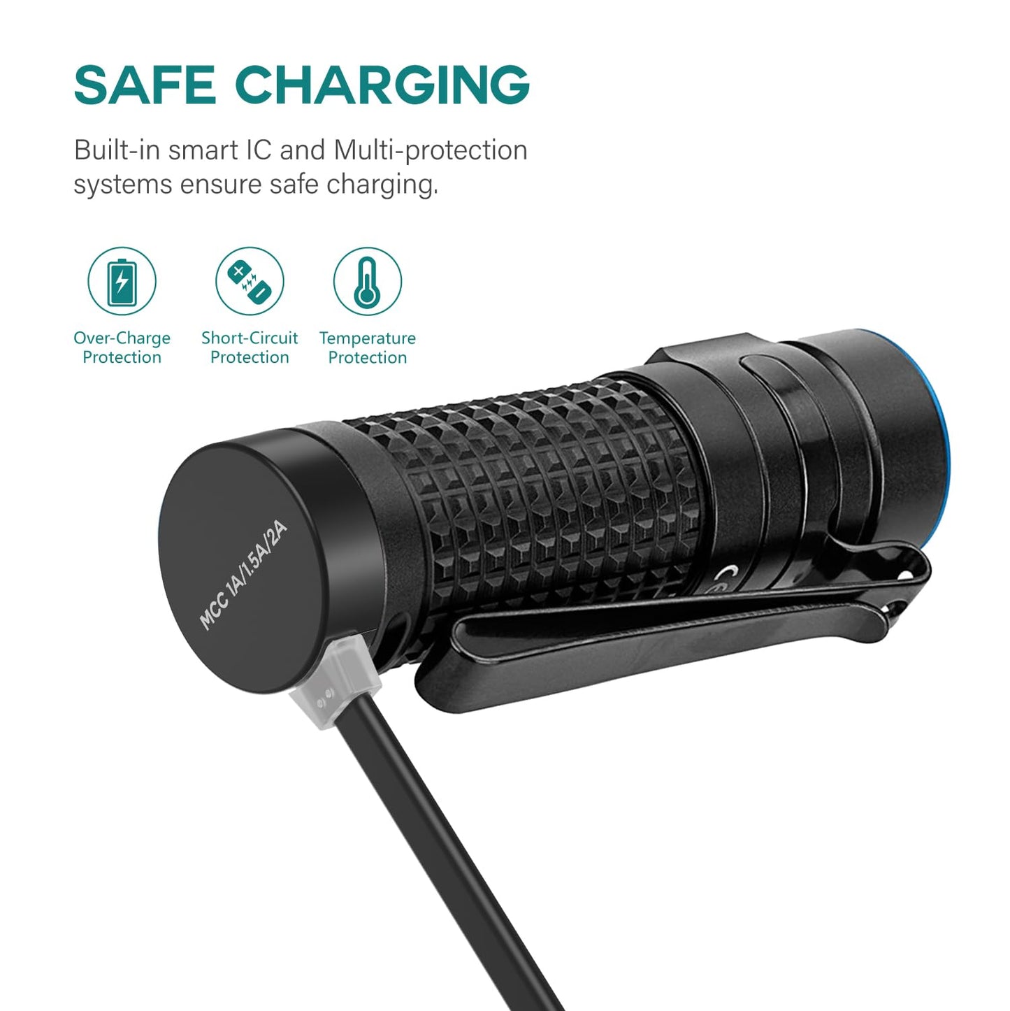 TUSITA MCC3 1A/1.5A/2A Magnetic Charger Compatible with Olight Flashlight Odin | Odin Mini | PL-Pro | Baton3 | Warrior Mini2 | Perun 2 | Seeker 3 pro | Warrior X3 3S | Baldr Pro R - 50CM