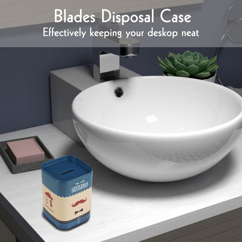 1 Pack Razor Blade Disposal Container for Safety Razor Blade, Detachable Safe Blade Bank for Used Leaf Razor, Large Capacity Razor Iron Disposal Case (Blue A)