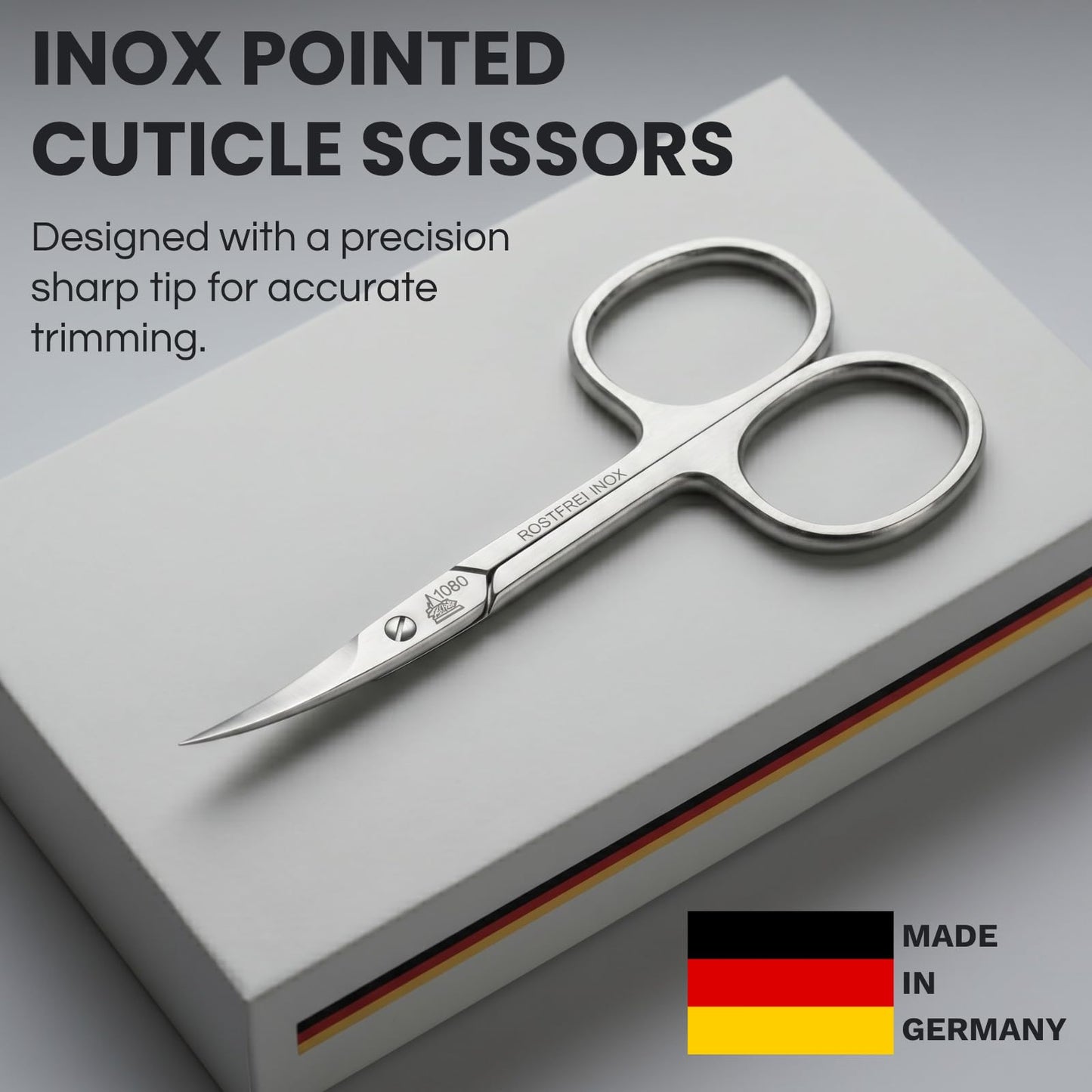 INOX Stainless Steel Tower Point Cuticle Scissors German Cuticle Remover. Made by Erbe in Solingen, Germany