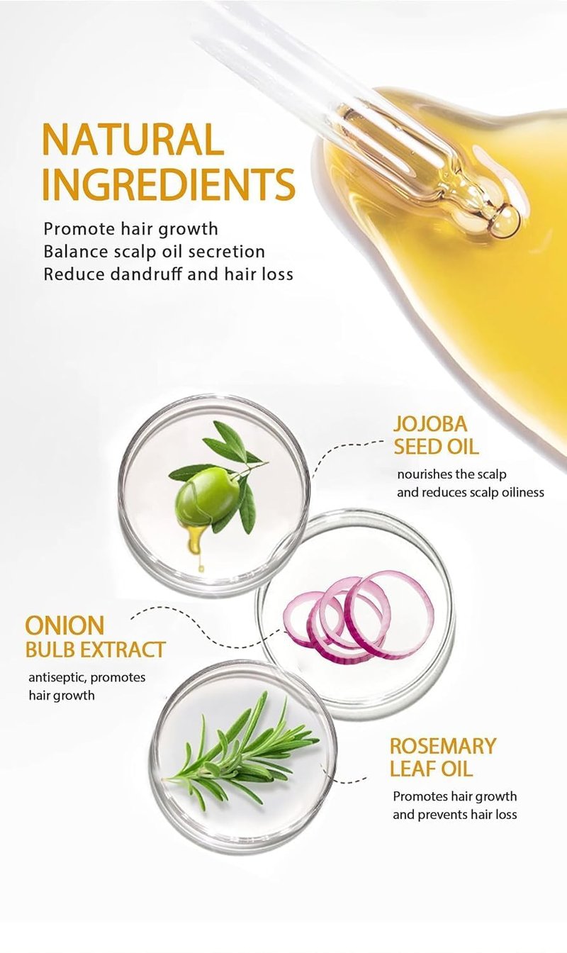 Hair Oil with Rosemary, Onion, and Black Seed - Organic Formula for Hair Growth and Hair Loss Control