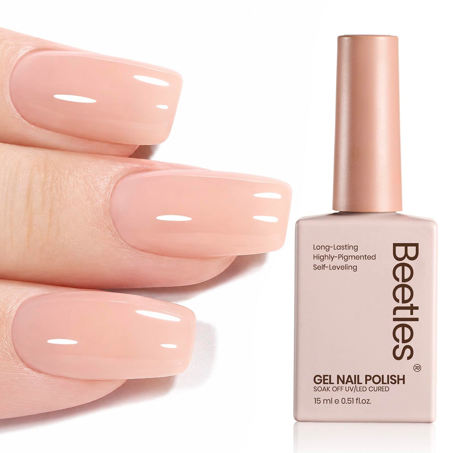 Beetles Nude Gel Nail Polish - 15ML Nude Pink Natural Gel Polish Nail Concealer Jelly Gel Nail Polish Soft Sheer Nail Polish Soak Off UV Nail Lamp French Nail Art Manicure Gift for Women