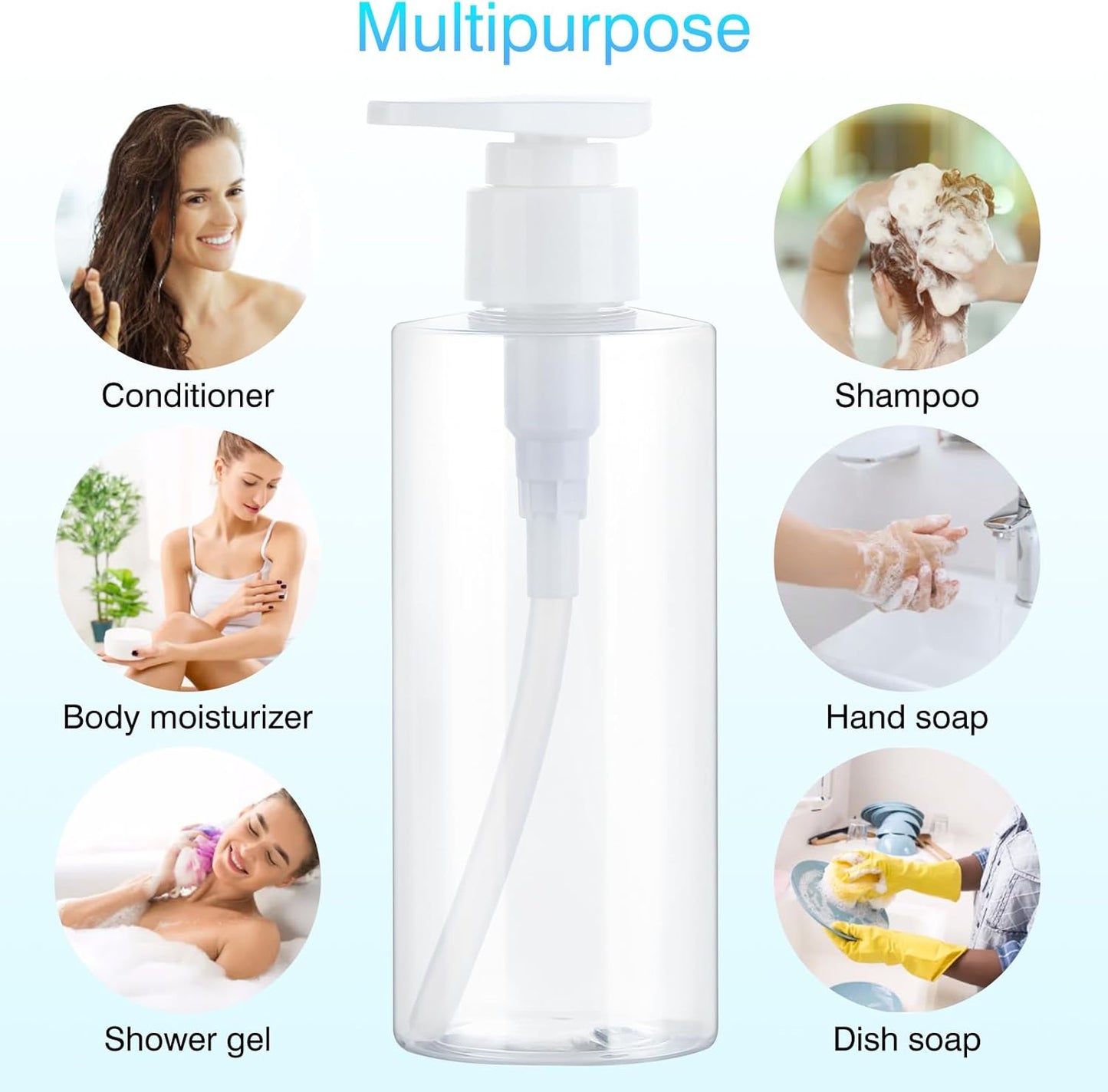 BPA-Free Plastic Pump Bottle Dispenser - 2 Pack Clear Refillable Containers for Lotion & Shampoo