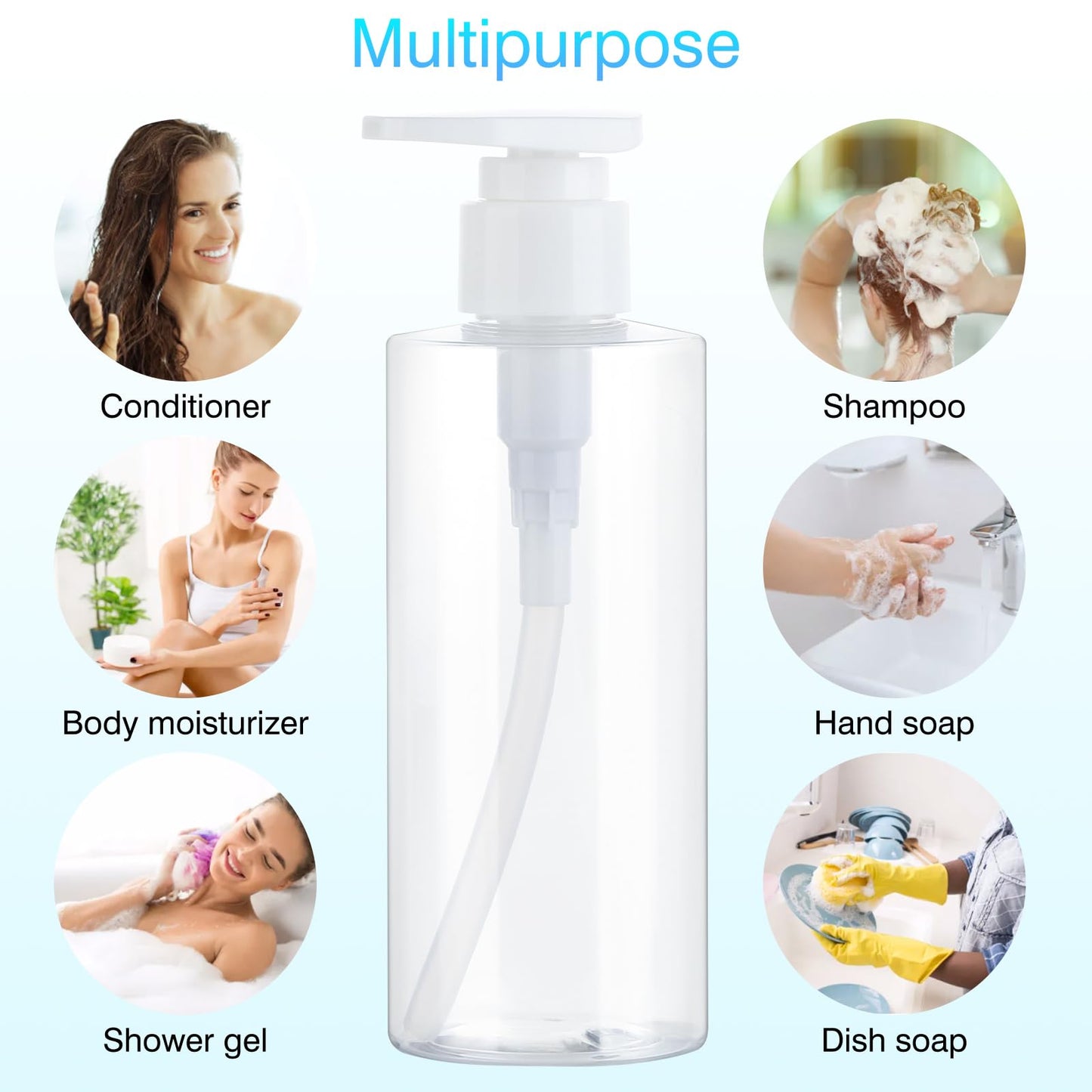 Empty Pump Bottles Dispenser 2 Pack 6.7oz Refillable Plastic Pump Bottle