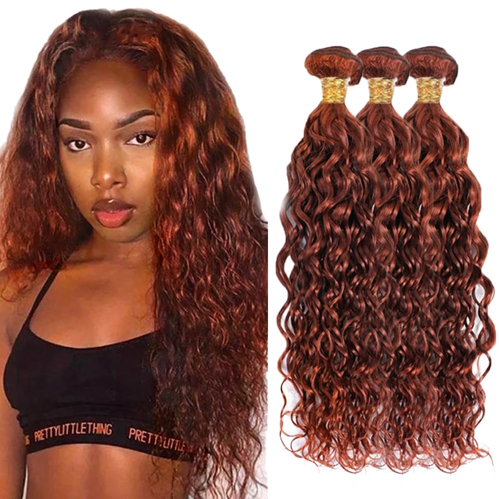 #33 Light Brown Bundles Human Hair Water Wave Bundles 14 16 18 Inch Brown Unprocessed Brazilian Virgin Hair 3 Bundle 50 Gram Per Bundle Deals Quick Weave Hair Extensions For Woman