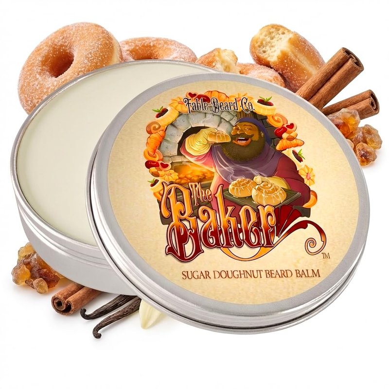 Fable Beard Co. Beard Balm - The Baker, Fresh Doughnuts, Warm Vanilla Sugar, Hint of Cinnamon Spice, Natural Beard Balm for Men with Jojoba & Argan Oils, Beard Conditioner, Made in USA (2 Fl Oz)