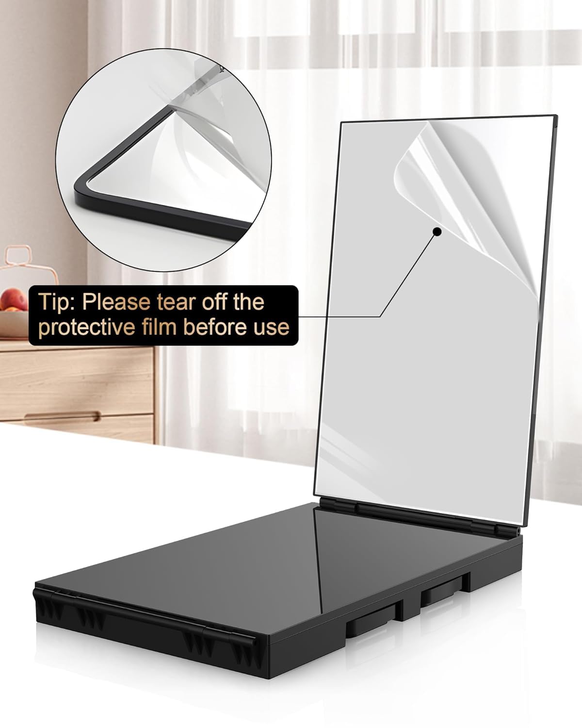 JUSRON 360-Degree Self Hair Cutting Mirror - Clear Anti-Fog HD Glass | Black, No LED or Accessories