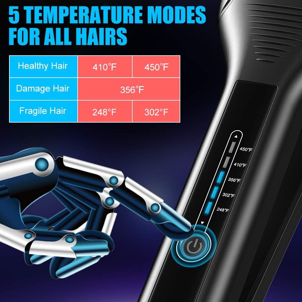 Professional Hair Straightener - Extra-Large 2.16'' Titanium Flat Iron | 30s Instant Heat, Anti-Static, 5 Adjustable Settings for All Hair Types