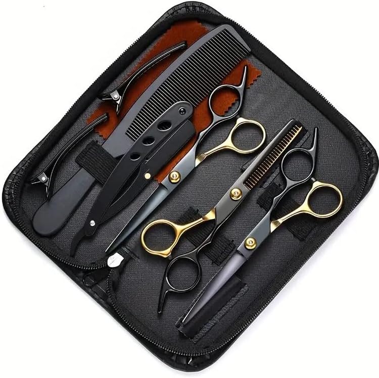 Professional 9-Piece Hairdressing Scissors Set - 6-Inch Barber Shears Kit with Thinning Scissors, Comb & Travel Case | Ideal for Adults, Salons & Pet Grooming