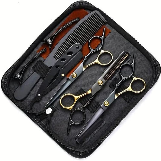 Professional 9-Piece Hairdressing Scissors Set - 6-Inch Barber Shears Kit with Thinning Scissors, Comb & Travel Case | Ideal for Adults, Salons & Pet Grooming