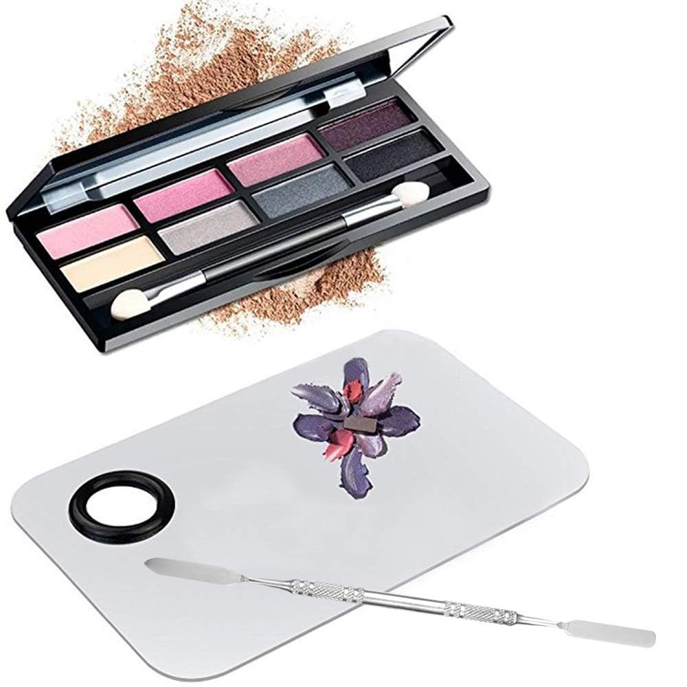 Professional Stainless Steel Makeup Palette - Cosmetic Blending Tool with Spatula for Nail Art & Eyeshadow | 6 x 4 Inch Silver
