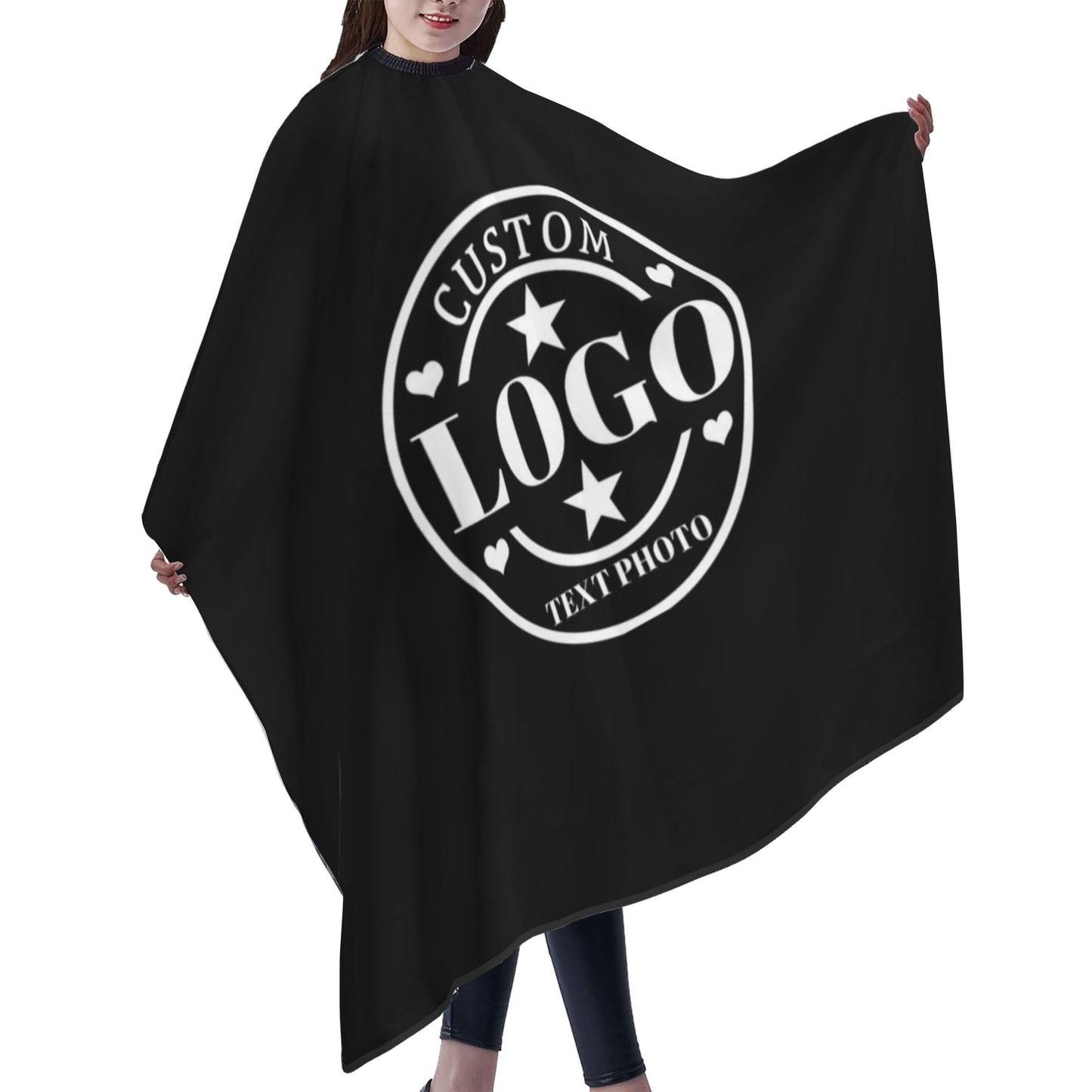 Custom Barber Cape Customized Haircut Capes Logo Text Photo Salon Hairdressing Apron for Home and Barbershop Black