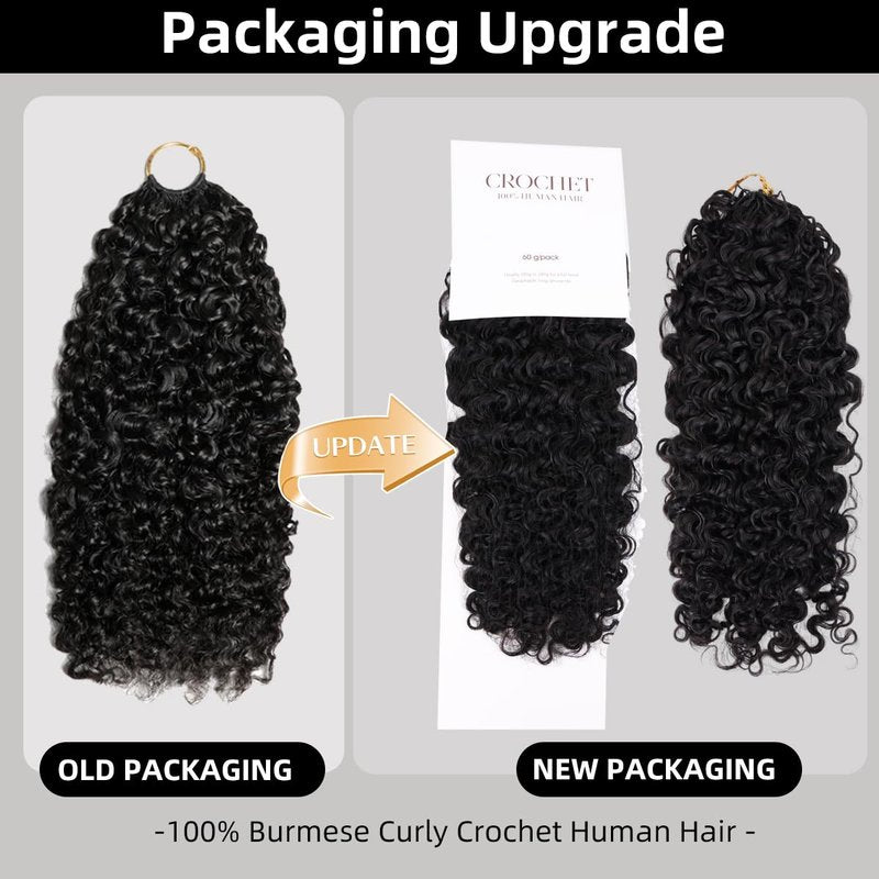 Burmese Curly Crochet Hair Extensions - 100% Virgin Human Hair, Deep Curly 16 Inch, 60 Grams, 50 Strands