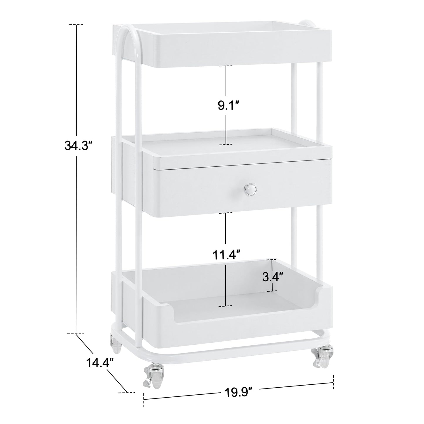 BarberPub Salon Trolley Cart with Lockable Wheels, Salon Cart with Drawers Engineered Wood, Storage Trolley for Barber Shop, Spa 2086 (White)