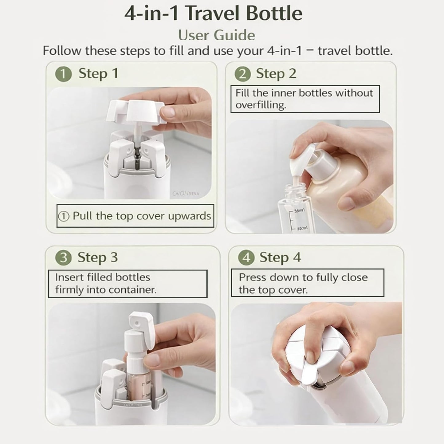 Travel Bottles for Toiletries - 4-in-1 Leak-Proof Pump Dispenser | Compact No-Spill Containers (Green)